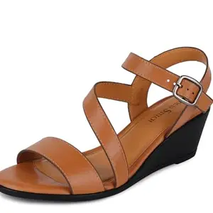 LOUIS STITCH Stylish Wedge Heel Sandals for Women – Tan Color Striped Design, Fashionable & Comfortable Heels for Women & Girls – Latest Collection for Everyday Wear, (LSOF-LD01-WGTN105)
