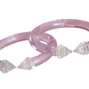 The Golden Cascade Stylish Pink Glass Kada for Girls & Women | Latest Glass Bangles for Ladies | Function, Wedding, Party, Office, Wear Valentine's day Gift Kada's (Pack of 2) (Pink, 2.10)