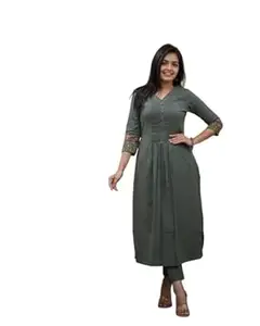Sonali Craft Shop Women's Cotton Printed Flared Straight Kurti with Pant and Dupatta Set