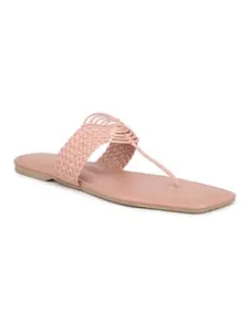 INC.5 Women Peach Woven Design Open Toe Flats