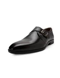 Louis Philippe Men Premium Leather Breathable Lining Material Anti Slip with Heel TPR Sole Formal Monk Shoes