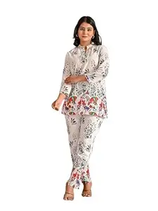 JALTHER Women Designer Co-ERD Set in Heavy Embroidery Cotton Short Kurti with Palazzo Set_1012
