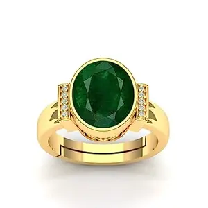 DINJEWEL 6.00 Ratti/5.25 Carat AAA++ Quality Natural Emerald/Panna Gemstone Gold Plated Adjustable Ring For Women And Men