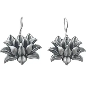 Fuschianet Accessories Ethnic Silver Look Alike Lotus Brass Earrings for Women and Girls