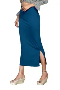 SCUBE DESIGNS Polylycra Soft Comfy Designs Slim Saree Silhouette Saree Shapewear Bottom Side Slits Petticoat, Skirts for Women & Girl, Shape Wear Dress for Saree Blue