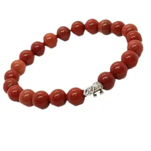 Shircreations Handmade Bloodstone Healing Crystal Bracelet with Silver Elephant Charm – Natural 8mm Gemstone Beads for Vitality, Strength & Grounding – Stretchable Yoga Bracelet for Men & Women