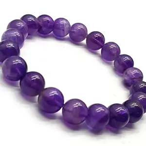 LKBEADS Natural Amethyst 10mm Round Shape Smooth Cut Beads 75 inch Stretchable Bracelet for Men & Women|STBR_RR_00313_75