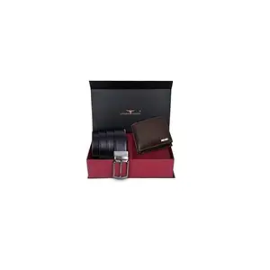 URBAN FOREST Octa Aniline Brown Leather Wallet & Black/Brown Reversible Leather Belt Combo Gift Set for Men