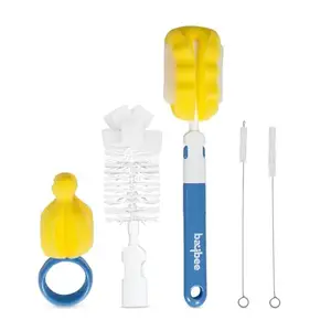 Baybee 4Pc Combo Baby Bottle Cleaner Set | BPA-Free 360° Rotatable Nylon Bristles for Nipple, Straw, Vase, Glass & Feeding Bottle Cleaning Brush | Anti Slip Handle, Easy to Clean Wide Corner (Blue)