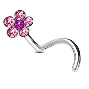 Via Mazzini 316L Stainless Steel No-Tarnish No-Rusting Flower Crystal Nose Pin Stud for Women and Girls (NR04989)