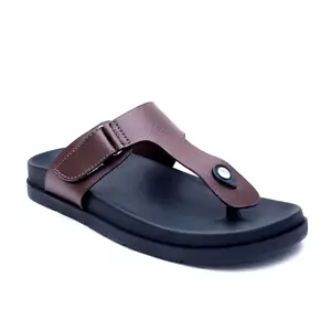 R-SWISS Men's Comfortablel Synthetic Leather Slippers With PU Sole (Brown)