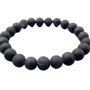 LKBEADS Black Druzy Agate Bracelet | Beaded Bracelet | Healing Stone Jewelry | Natural Gemstone Gift for Her - Boho Chic Accessory|8mm Round|Smooth|Black|SRC_LI_000899