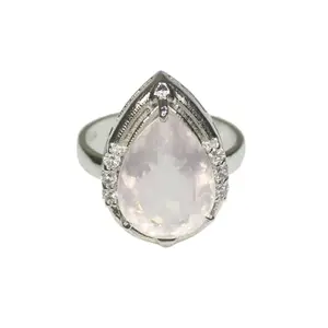 Natural Rose Quartz Ring With 925 Sterling Silver