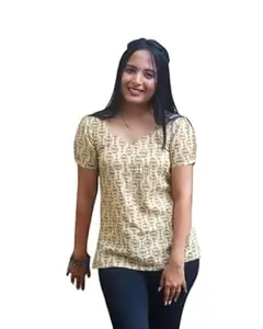 NEW FUSION FABRIC Women's Rayon Floral Printed Full Sleeves V-Neck Short Kurti, Bell Sleeves, Short Kurti for Woman, Stylish Ethnic Top, Daily Casual Western & Office wear