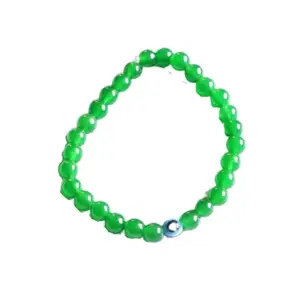 Maitri Export Green Jade Evil Eye Bracelet for Women and Men 6mm Natural Crystal Stone Semi Precious Gemstone Jewellery for Reiki Healing (Green Jade)