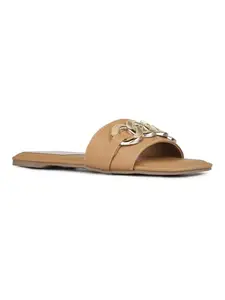 Inc.5 Womens Beige Casual Solid Open Toe Flat Slip-On Sandals