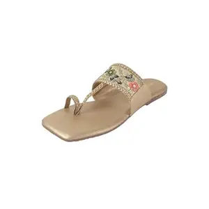 Metro Women's Gold Open Embroidered Toe Ring Sandal UK/5 EU/38(32-1237)