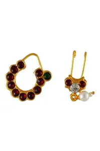 Style Heavens Womens Bharathanatyam Nose pin ring or Nathu Bulak for Bharatanatyam & Kuchipudi | Elegant Traditional Nose Ring Jewelry for Dancers and womens. GH:154. (WHITE)