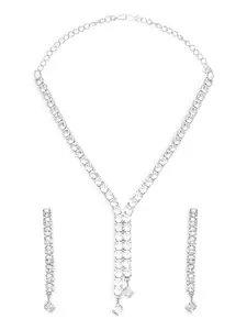 OOMPH Jewellery Silver Cubic Zirconia Lariat Pendant Necklace Set - Delicate Party-Wear - For Women & Girls Stylish Latest (JRSET83_Z1)