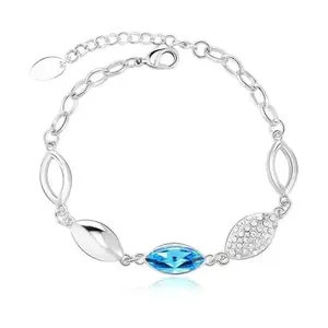 University Trendz Silver-plated Zig-zag Sea-green Crystal Link Bracelet for Women & Girl's