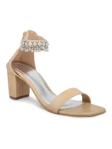 INC.5 Women Beige Embellished Mid-Top Party Block Heels