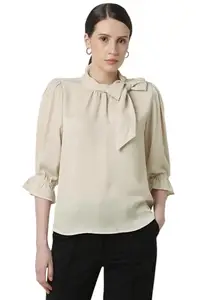 Van Heusen Women's Solid Regular Fit Blouse (VWTSFRGFP33167_Beige