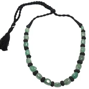 Rajasthan Gems Black Thread Bead Necklace Strand Beaded Natural Green Strawberry Quartz Gem Stone Gemstone Tumble Beads Tribal Adjustable H102