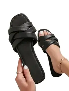 ARNAV FASHION Fashion Sandals women trendy flats fashion slipper women or girls (Black, 5)
