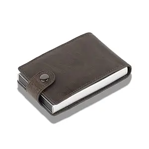 CarrKen® Genuine Leather Unisex Credit Debit Card Holder RFID Blocking Mini Card Wallet Coin Pocket 6 Card Slots (PL66) (Coffee)