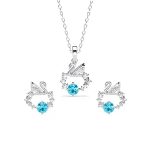 Clara 925 Sterling Silver Iconic Swan Pendant Earrings Chain Necklace Jewellery Set | Platinum Plated, Swiss Zirconia | Gift for Women and Girls