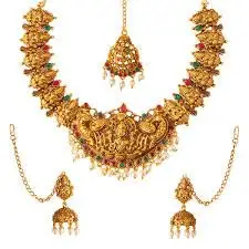 Copper & Gold Plated Traditional Designer Jade Fashion Jewellery Stone Golden Necklace for Women,Traditional jewel set dress palace 155107