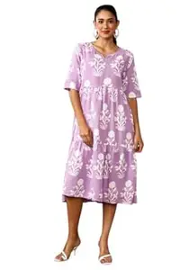 Women's Tiered Midi Dress, Floral Print, Short Sleeves, Cotton Blend
