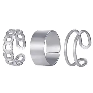Jewels Galaxy Jewellery For Women Silver Plated Contemporary Stackable Rings Set of 3 (JG-PC-RNGD-955)