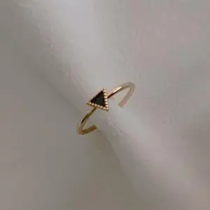 Dainty Triangular Shape Black Color Artificial Crystal Ring, Gold Color Plated, Adjustable, Minimalist Design