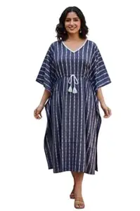 Crafts Moda Women's Cotton Kaftan - Night Dress Loungewear Relaxed Fit Midi Dress - Free Size Kantha Work Caftan