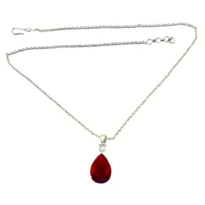 Femmibella Silver Plated Red Drop Stone Pendant Chain for Women