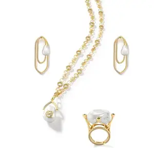 Shaze Spring Tide 18K yellow gold plated, Italian crafted jewellery set (Ring 7)