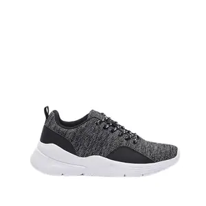 shoexpress Mens Textured Trainer Shoes with Lace-Up Closure, Black, 6.5
