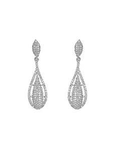 Priyaasi Elegant American Diamond Silver-Plated Drop Earrings