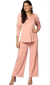 ALAKHI STUDIO Women's Stylish Co-Ord Set | Full Sleeves with Sweetheart Neck | Comfortable & Regular Fit Two Piece Outfit | Elagant Stretchable Casual & Office Wear