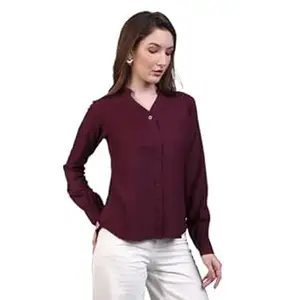 Urbano Fashion Women's Modal Viscose Full Sleeve Regular Fit Casual Solid Shirt with Mandarin Collar