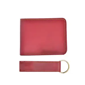 YOUR GIFT STUDIO Men's Faux Leather Wallet & Leather Keychain Combo (Wine Red)
