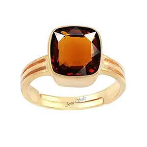 Anuj Sales 6.00 Ratti 5.50 Carat Gomed Ceylon Loose Gemstone Lab - Certified Natural AA+ Quality Hessonite Garnet Adjustable Gold Plated Ring for Man and Women