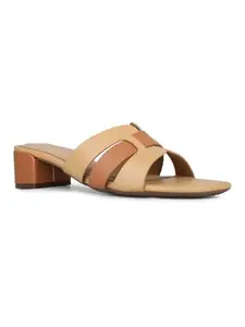 Inc.5 Womens Beige Solid Round Toe Party Wear Block Heels Sandals