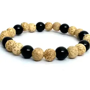 ASTROGHAR Tibetan Auspicious Lotus Seed & Black Onyx 8 MM POWER Stretch Bracelet, Lotus Seed Wrist Mala