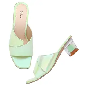 Todhwear Women Transparent block heel Fashion Casual Open Toe Shoes (Green, 8)