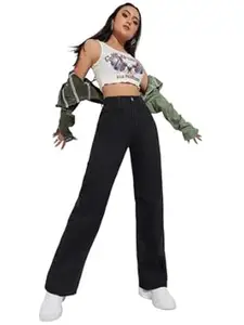 KOTTY Women’s High-Waist Button Relaxed Fit Casual Ankle Length Stylish Jeans