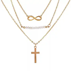 Vembley Three Layered Cross Infinity Pendant Necklace For Girls And Women