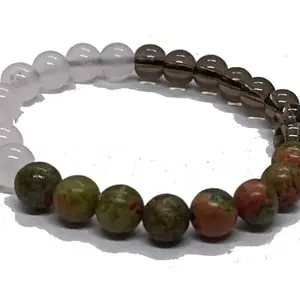 Unakite Smoky Rose Quartz Bracelet Faceted Beads 8 mm Crystal Stone Bracelet Round Shape for Reiki Healing and Crystal