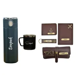 YOUR GIFT STUDIO Personalized Men's Combo with Name Wallet, Keychain, Passport Cover and Many More | Customized with Your Name and Charm (Brown)